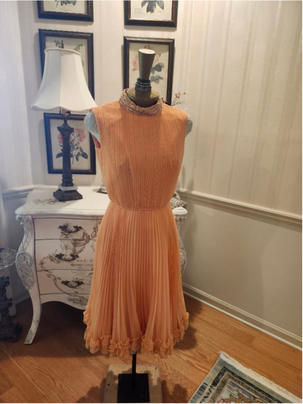 Vintage 60's Dan Lee Chic peach Chiffon Cocktail Dress S
